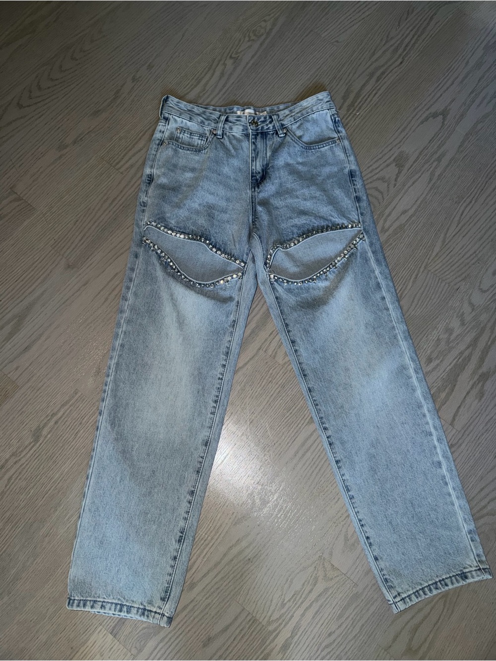 Torn by Ronny Kobo Light Blue Straight Men's Jeans with Stud Detail